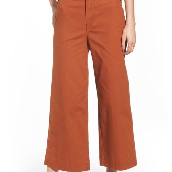 wide leg rust trousers